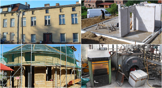 Beispiele für Baustellen, Bauen im Bestand, Neubau, Strohballenbau und zur ENEV